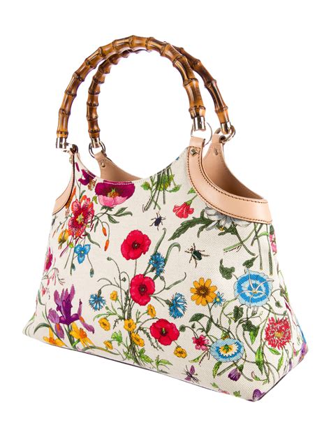 gucci floral bag bamboo handle|gucci vintage bamboo handle handbag.